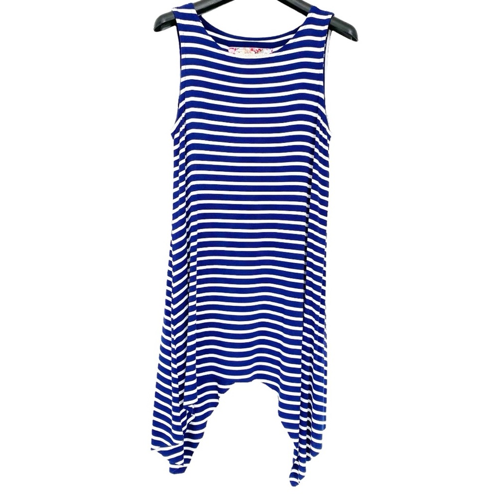 Cupio Striped Sleeveless Tunic Tank Top Blue & White - S, Asymmetrical Hem NWT